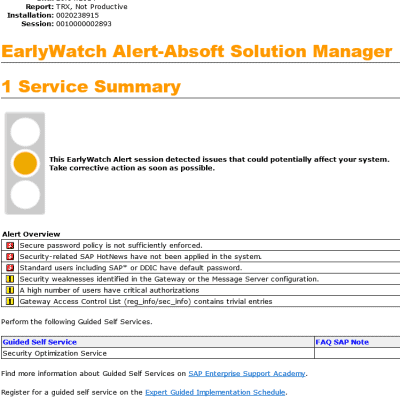 Early Watch Alert - Solution Manager