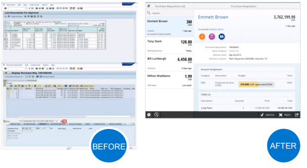 Example of Purchase Requisition creation. Old SAP (GUI) vs new (Fiori)