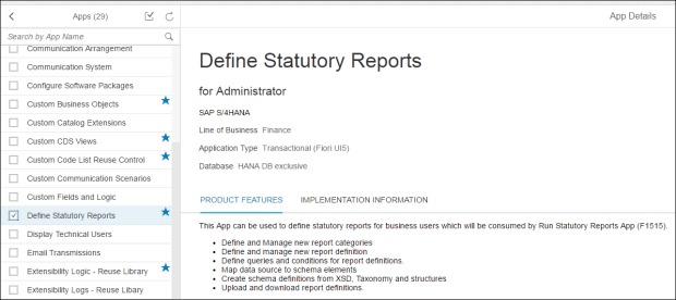 Fiori Apps Library Define Statutory Reports