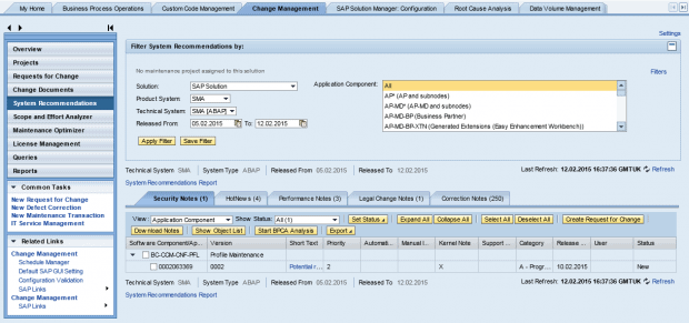 ‘Change Management’ tab of transaction SOLMAN_WORKCENTER.